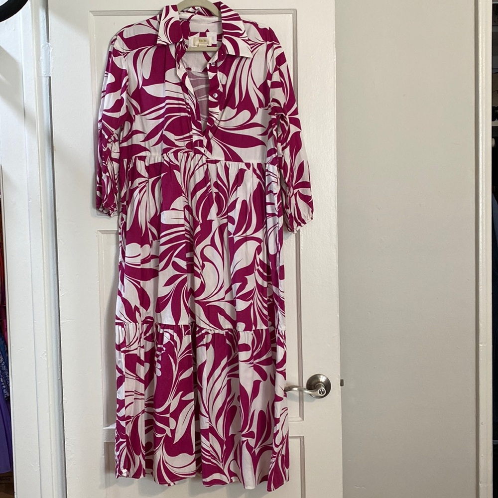 Anthropologie Maeve Bettina Tiered Shirt Dress Floral Violet Size S